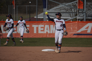 Syracuse's Gabby Teran made a backhand play up the middle to help Syracuse escape the sixth inning and preserve AnnaMarie Gatti's shutout.