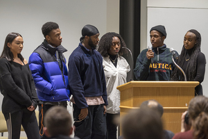 Students spoke about the Feb. 9 assault of three students on Ackerman Avenue at a forum in Huntington Beard Crouse Hall on Monday night. 