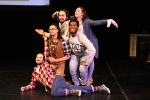 Alex Giganti (left), Gabriel Caño-Garraway, Weston Barnwell, Isaiah Brooks and Amanda McCormick star in Syracuse University’s department of drama’s production of “We Are Proud to Present...,” opening at the Syracuse Stage/Drama Theater Complex on Saturday.