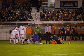 Pieles collided with a Clemson player on a header, resulting in an injury timeout.